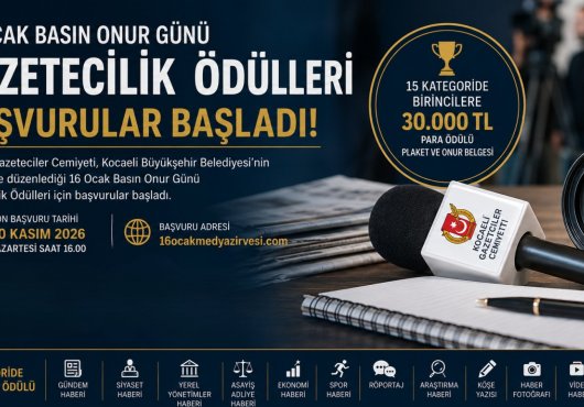 16 OCAK BASIN ONUR GÜNÜ GAZETECİLİK ÖDÜLLERİ İÇİN BAŞVURULAR BAŞLADI