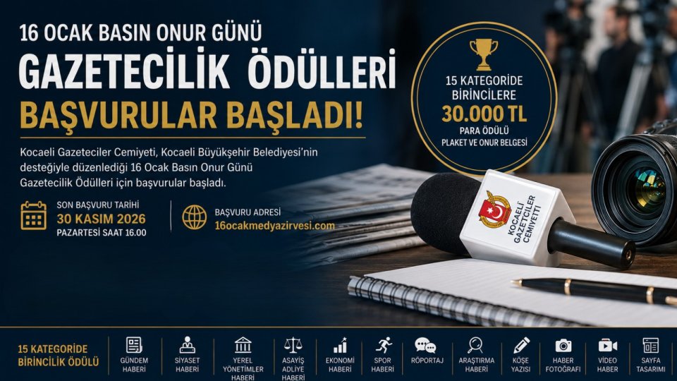 16 OCAK BASIN ONUR GÜNÜ GAZETECİLİK ÖDÜLLERİ İÇİN BAŞVURULAR BAŞLADI